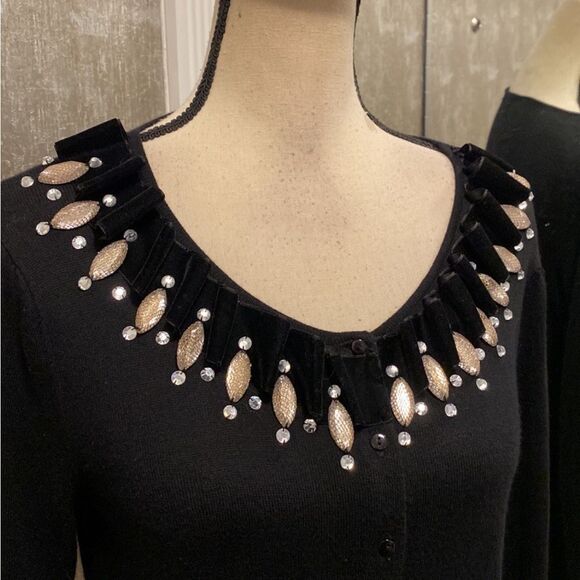 Michael Simon Black Cardigan with Embellished Neckline, M - Picture 2 of 10